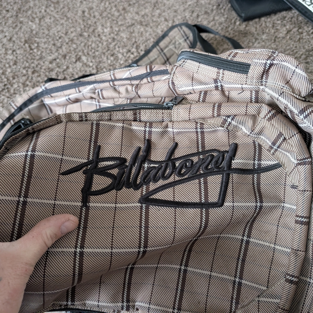 Billabong Brown Plaid Backpack with Canvas Material